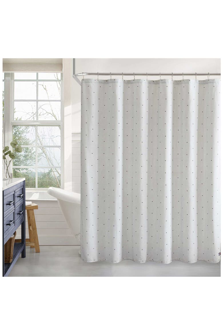 Ithaca Flag Stripe Shower Curtain, Alternate, color, PEWTER GREY