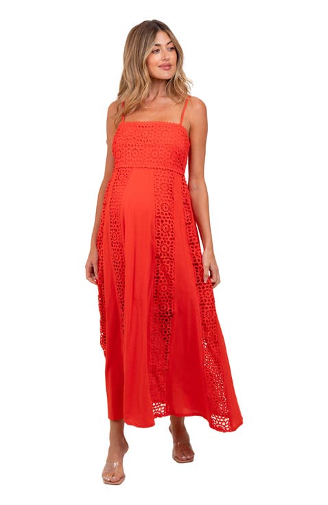 Crochet Lace Paneled Maxi Dress