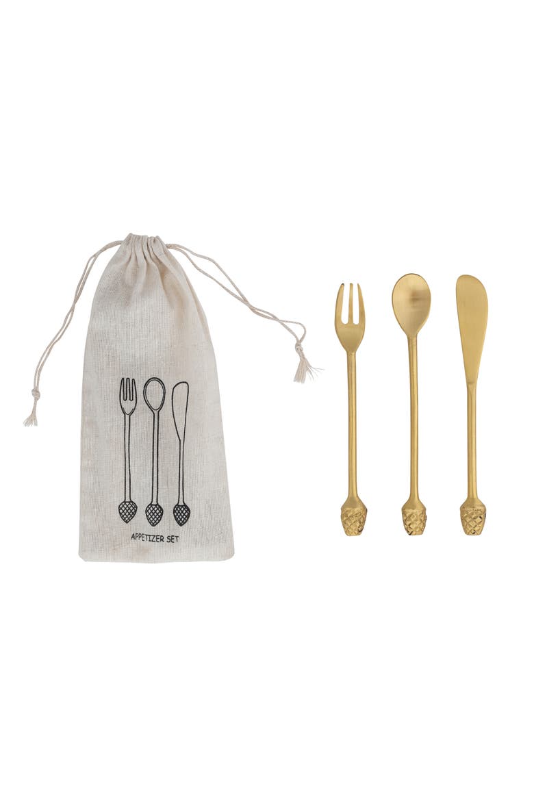 Appetizer Set with Pinecone Handles, Brass, Set of 3, Main, color, Multicolor