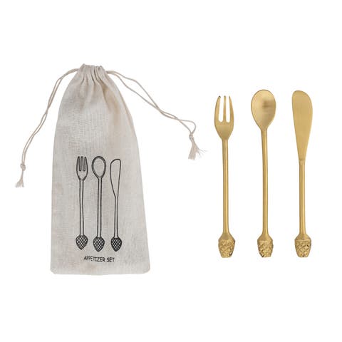 Appetizer Set with Pinecone Handles, Brass, Set of 3