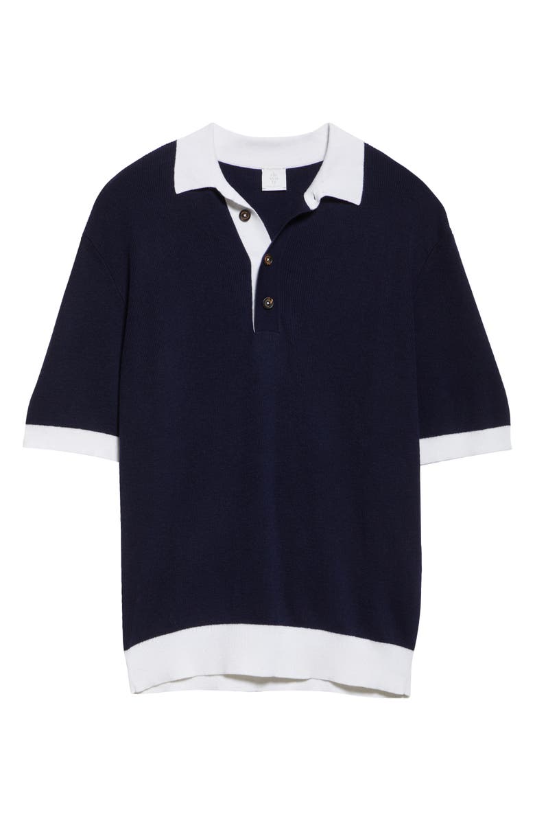 Eleventy Cotton & Virgin Wool Polo Sweater, Alternate, color, 11-01 Blue And White