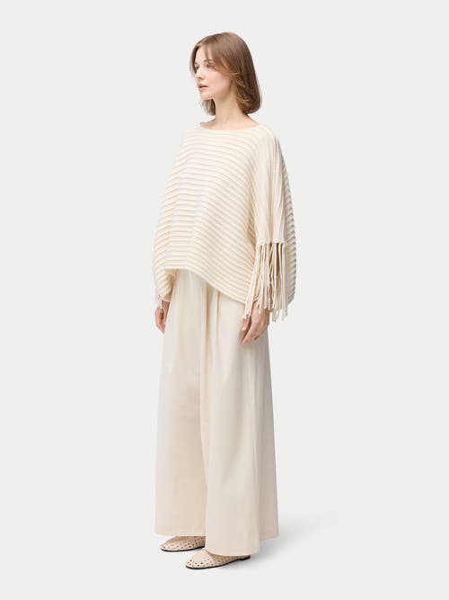 Gobi Mongolian Cashmere Fringed Sleeve Cashmere Poncho In White