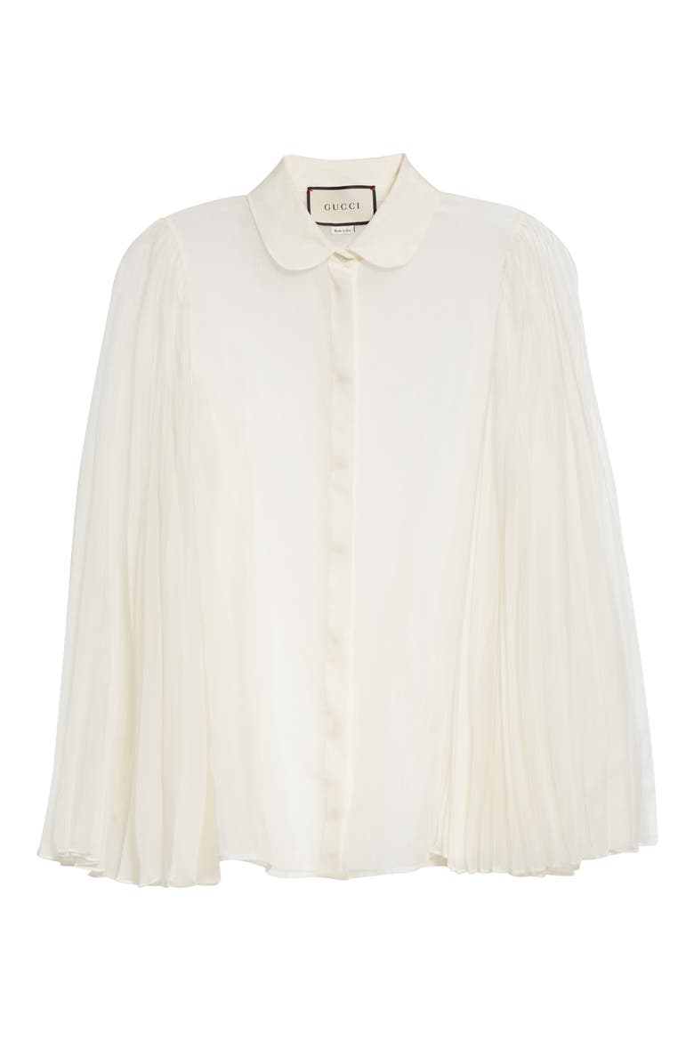 Pleated Sleeve Silk Blend Organdy Blouse, Alternate, color, 9303 ALMOND FLOWER