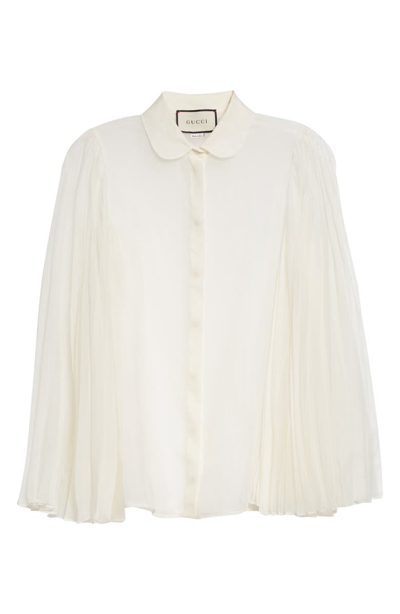 Gucci Pleated Sleeve Silk Blend Organdy Blouse, Alternate, color,