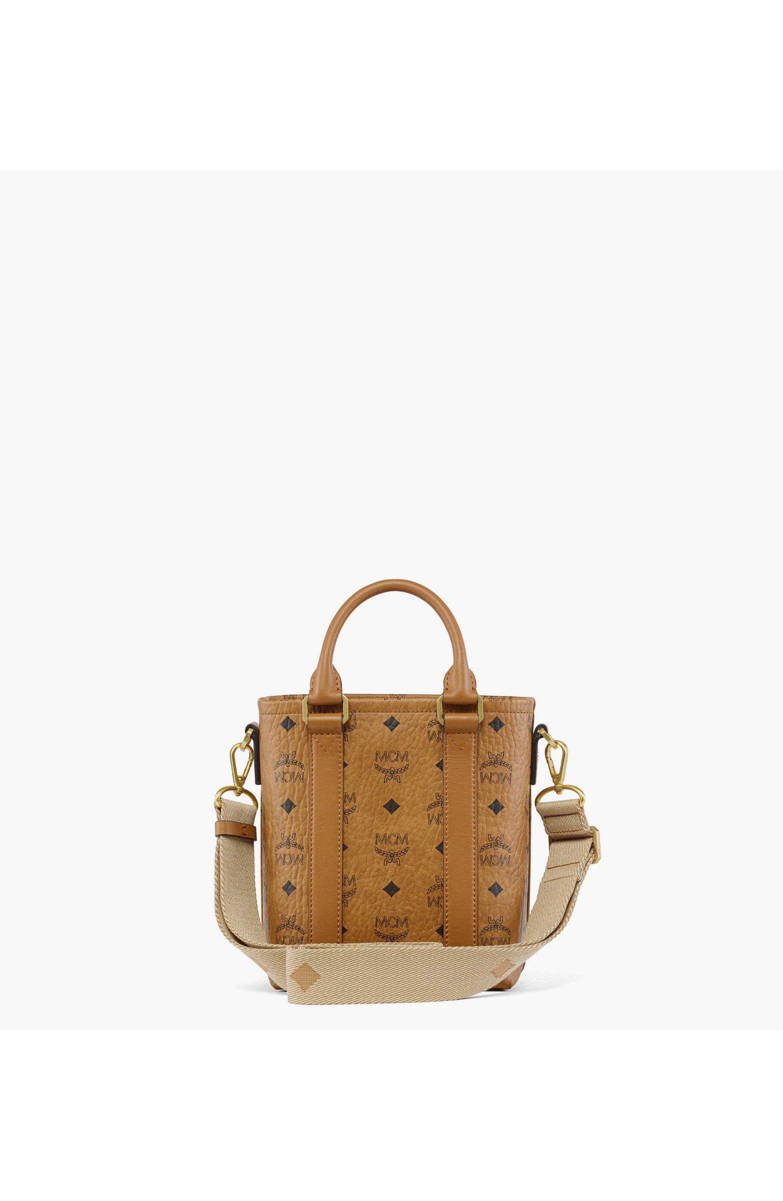 MCM Aren N/S Tote in Visetos, Alternate, color, Cognac