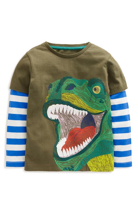 Kids' Dino Appliqué Layered Cotton T-Shirt (Toddler, Little Kid & Big Kid)