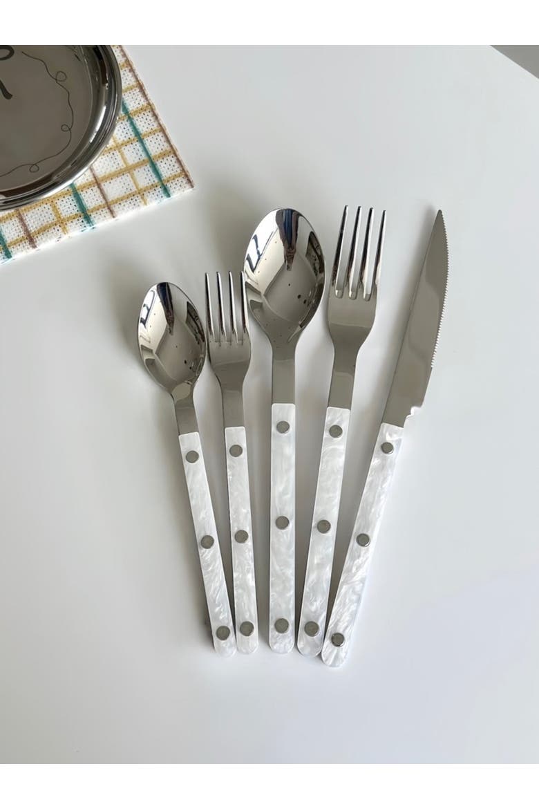 Modern Nebula Cutlery, Bistrot Style Rivet Flatware Set, Alternate, color, Drifting Cloud