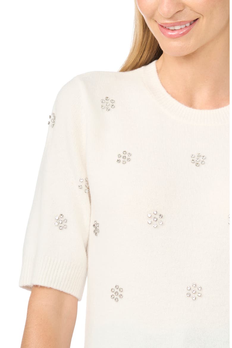 Jewel Elbow Sleeve Sweater, Alternate, color, ANTIQUE WHITE