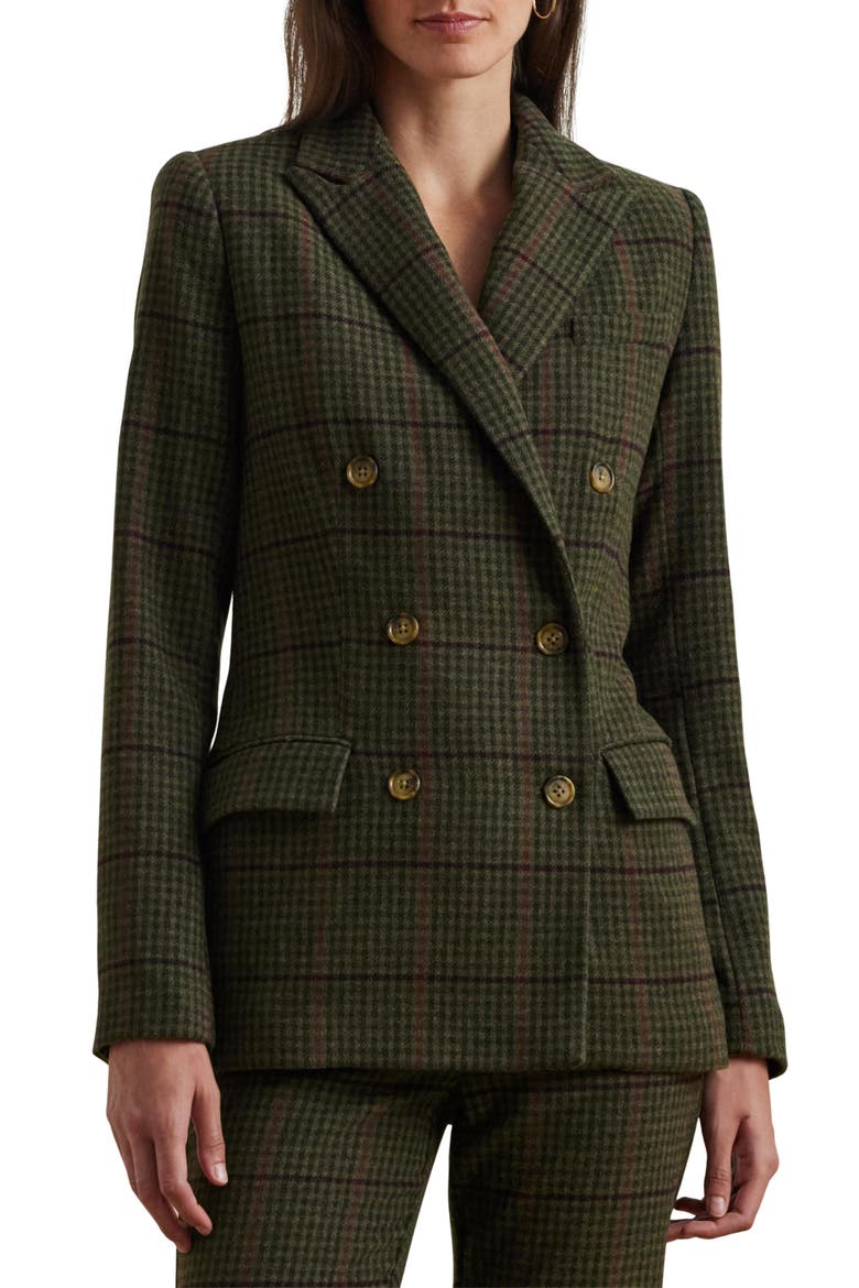 Check Double Breasted Jacket, Main, color, OLIVE MULTI