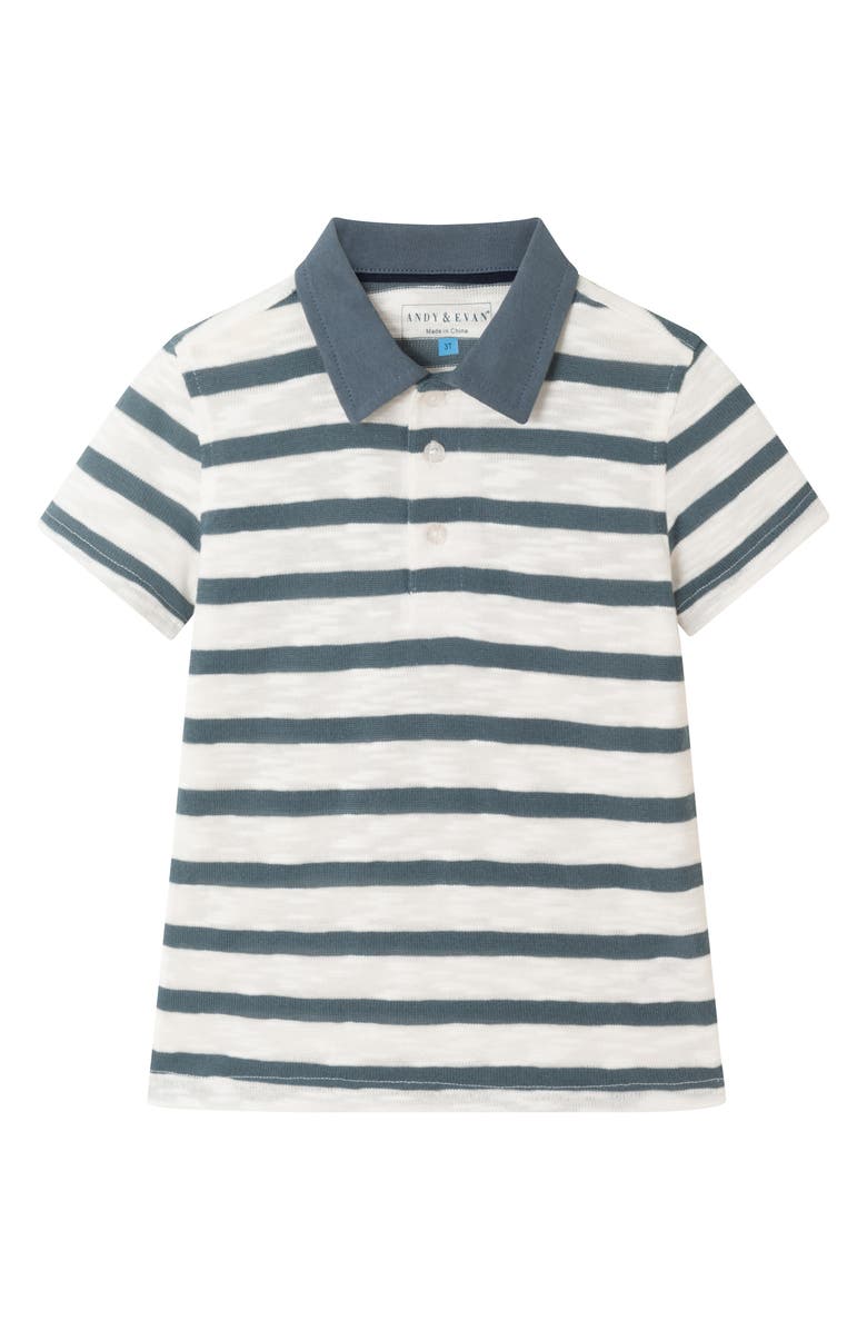 Andy & Evan Kids' Stripe Textured Polo, Main, color, Navy