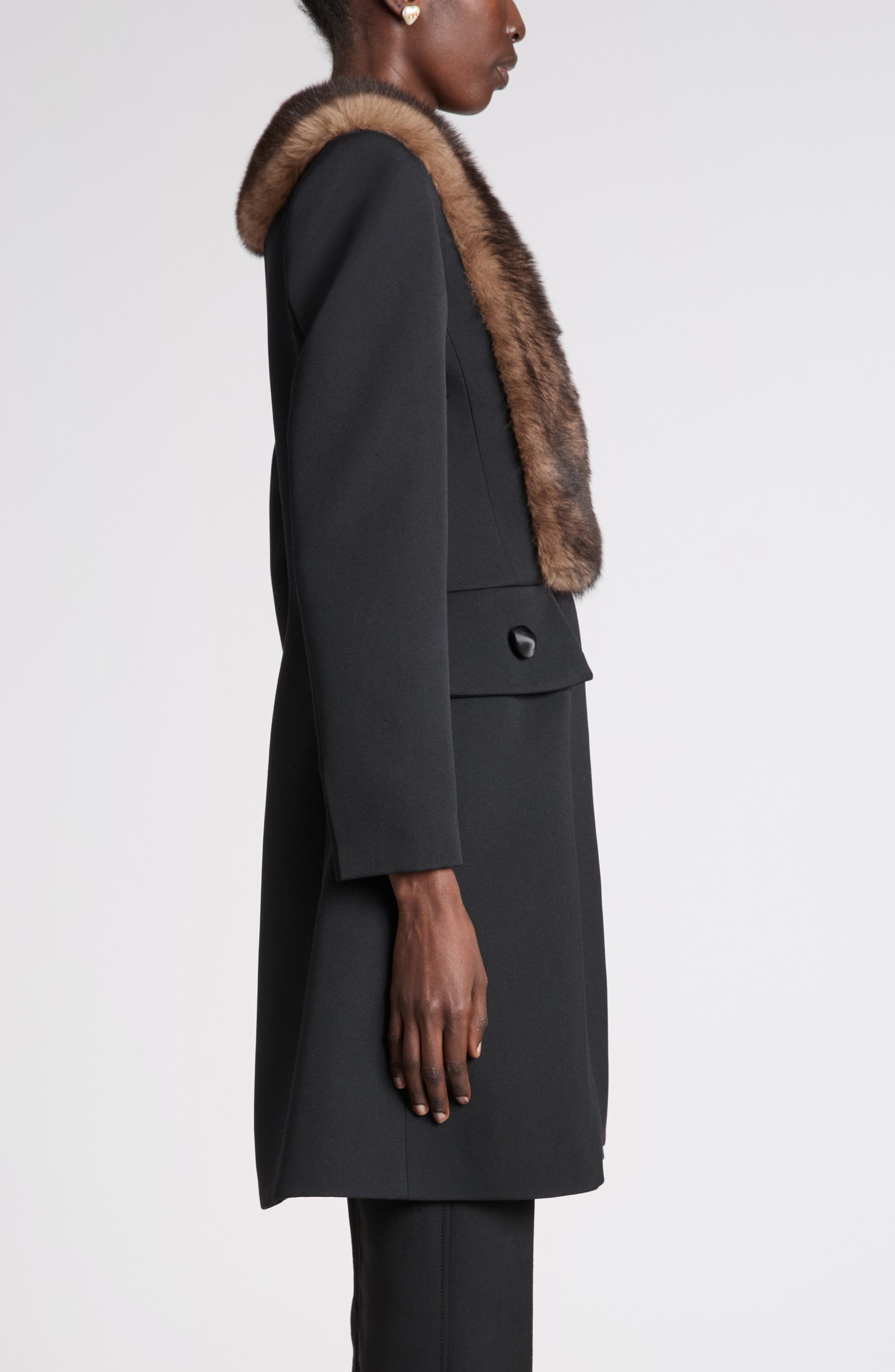 Valentino Garavani Grisaille Wool Coat with Genuine Fur Trim