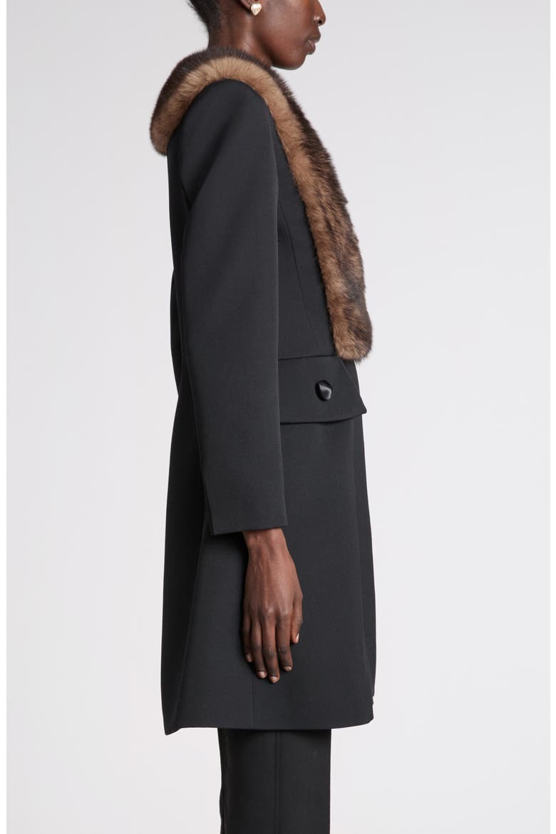 Grisaille Wool Coat with Genuine Fur Trim, Alternate, color, BLACK