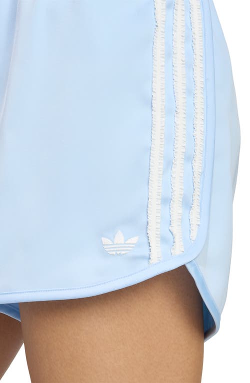 Adidas Originals Adidas Ruffle 3-stripes Satin Shorts In Blue