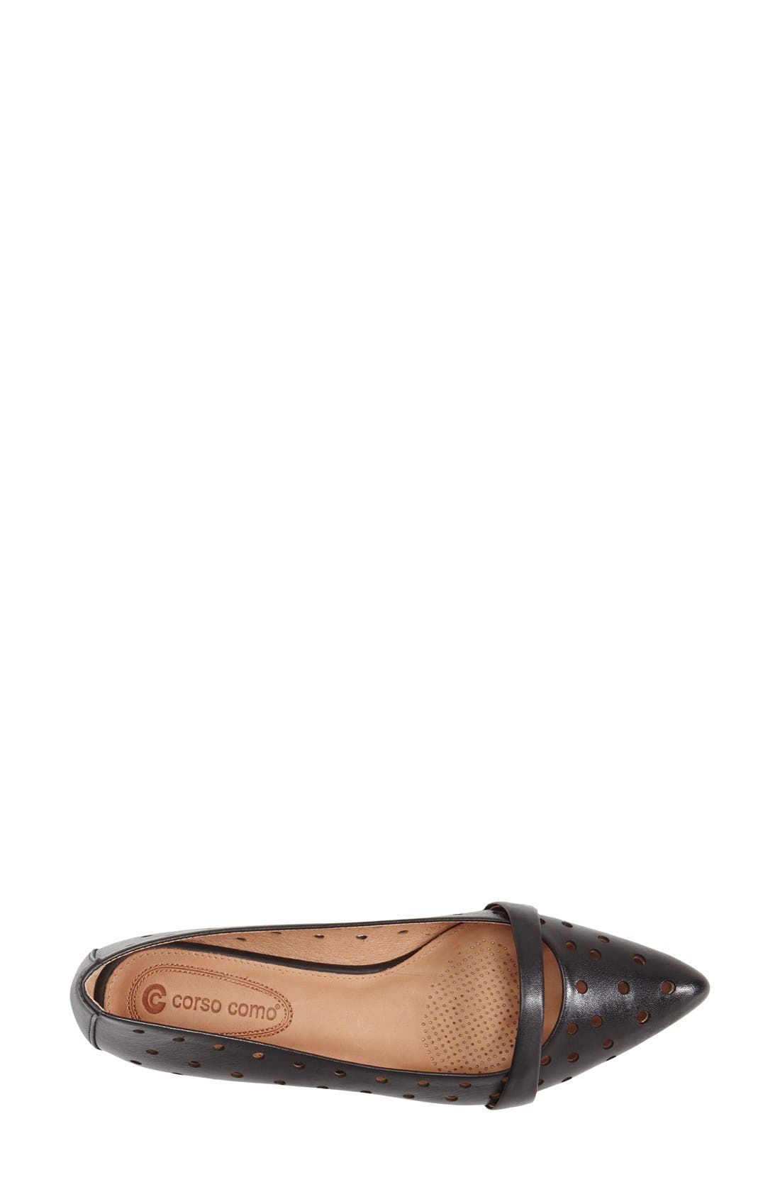 'Gabby' Perforated Pointy Toe Flat, Alternate, color, BLACK