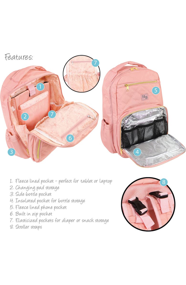 Hudson Baby Luxury Diaper Backpack Kit with Portable Changing Mat, Alternate, color, Blush