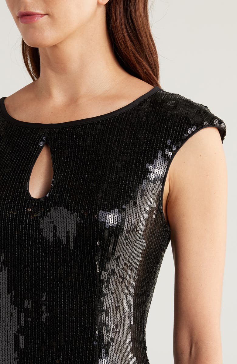 Connected Apparel Kyhle Sequin Fringe Hem Cocktail Dress, Alternate, color, Black