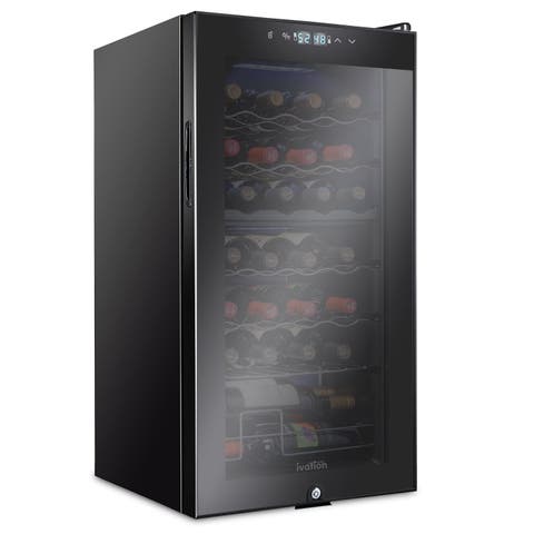 28 Bottle Freestanding Wine Refrigerator, Dual Zone Wine Fridge with Lock