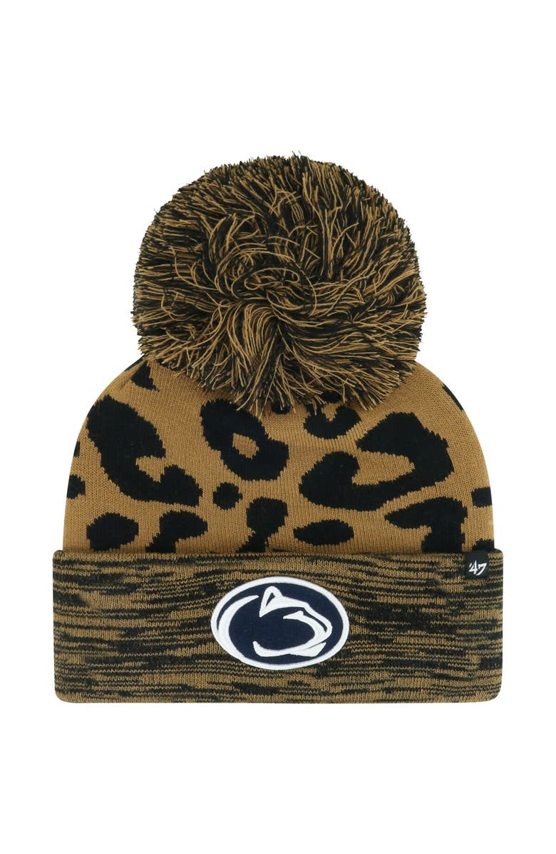 '47 Women's '47  Brown Penn State Nittany Lions Rosette Cuffed Knit Hat with Pom, Main, color, 