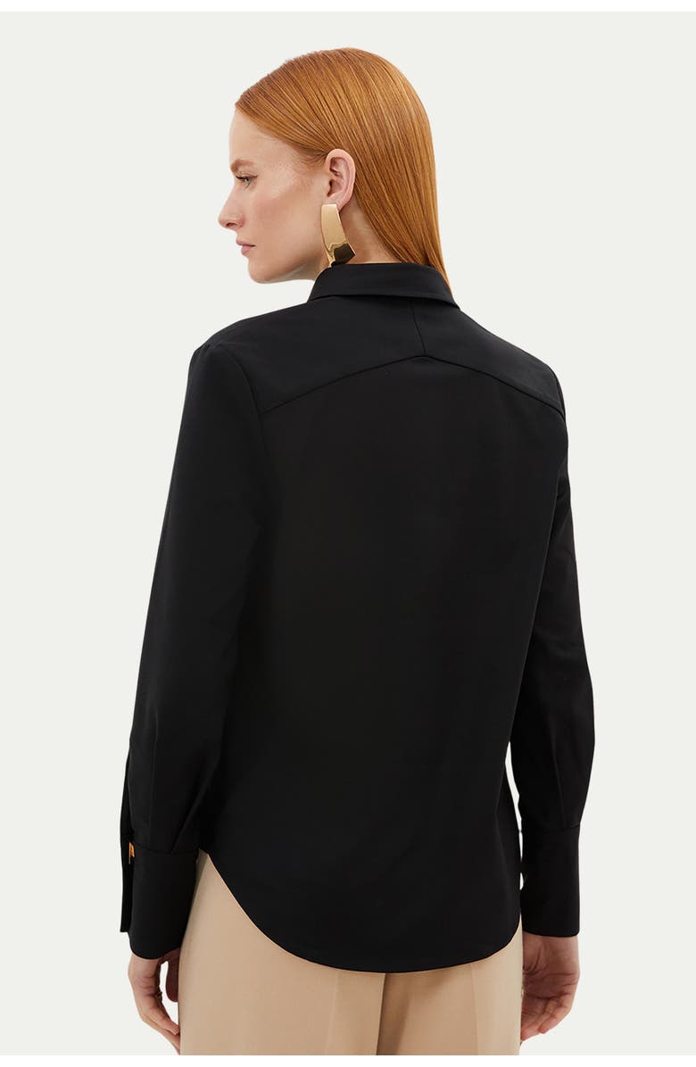 Karen Millen Techno Cotton Gold Clasp Shirt, Alternate, color, Black
