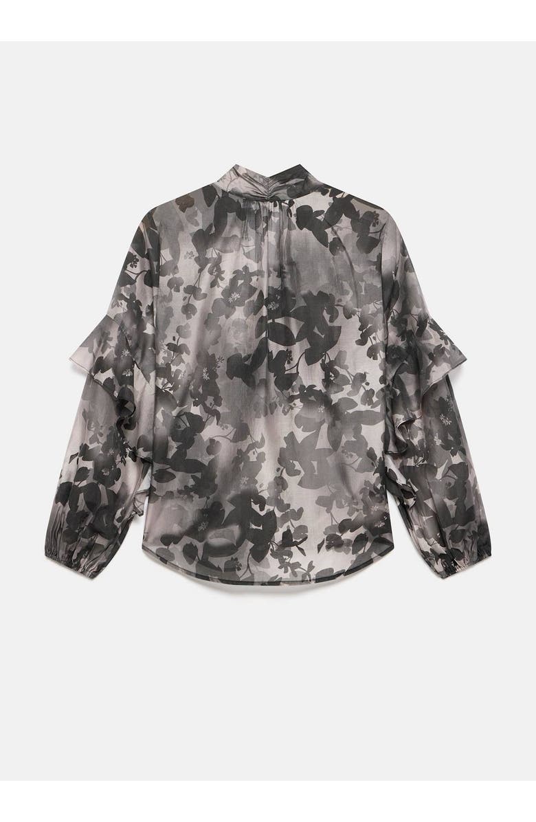 MINT VELVET Floral Tie-Neck Sheer Blouse with Ruffle Sleeves, Alternate, color, Black