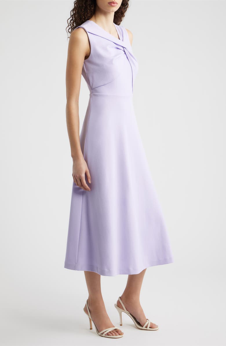 Anne Klein Twist Neck A-Line Midi Dress, Alternate, color, Pastel Lilac