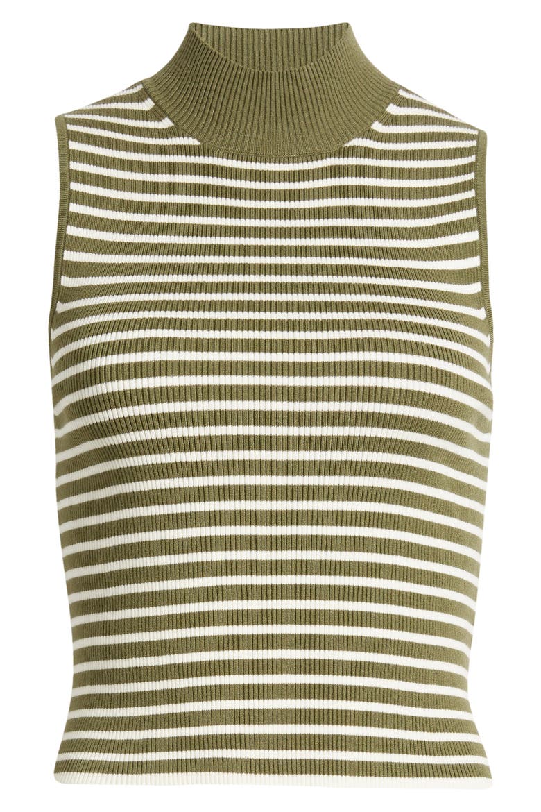 Stripe Mock Neck Wide Rib Sweater Tank, Alternate, color, DESERT OLIVE