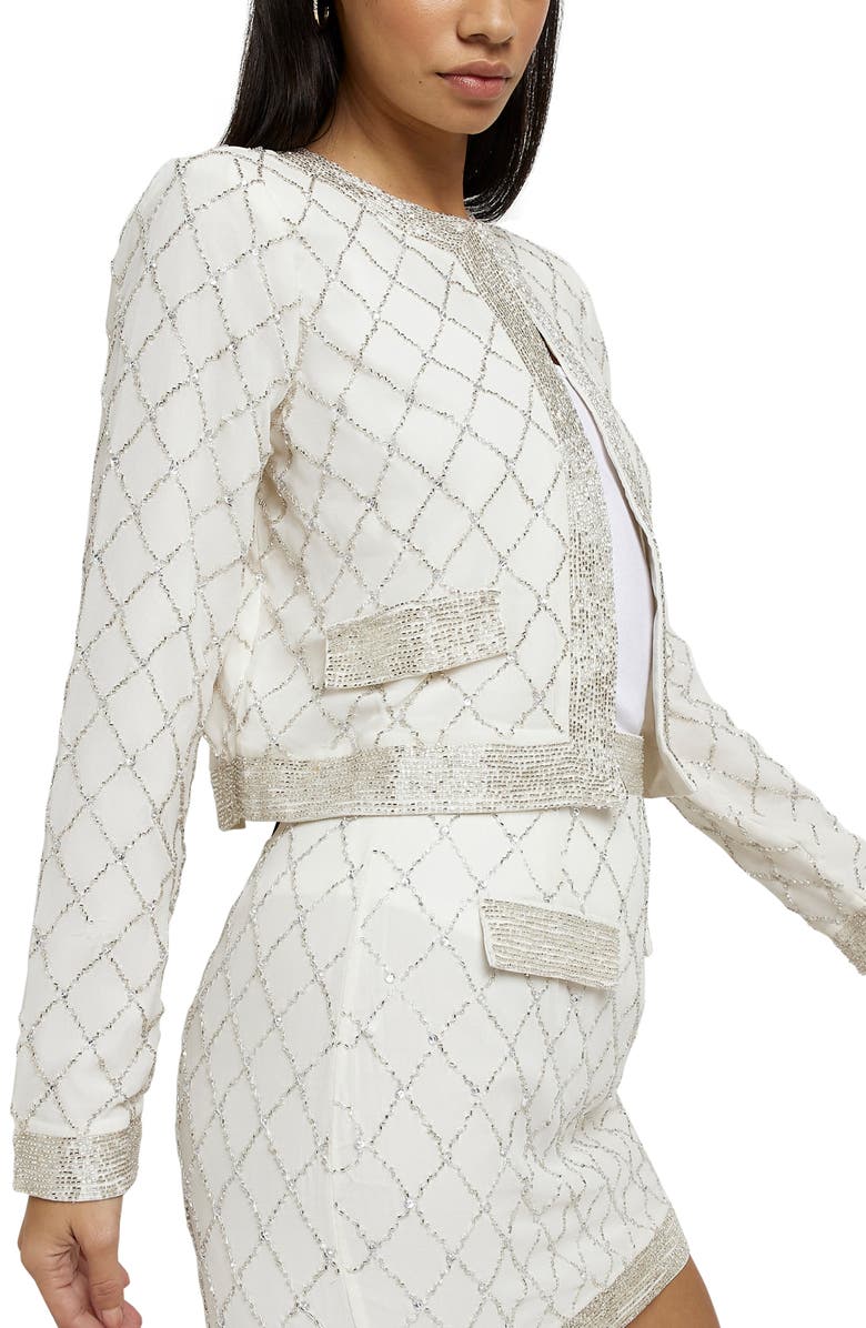 River Island Pearl Bead Embellished Knit Jacket, Alternate, color,