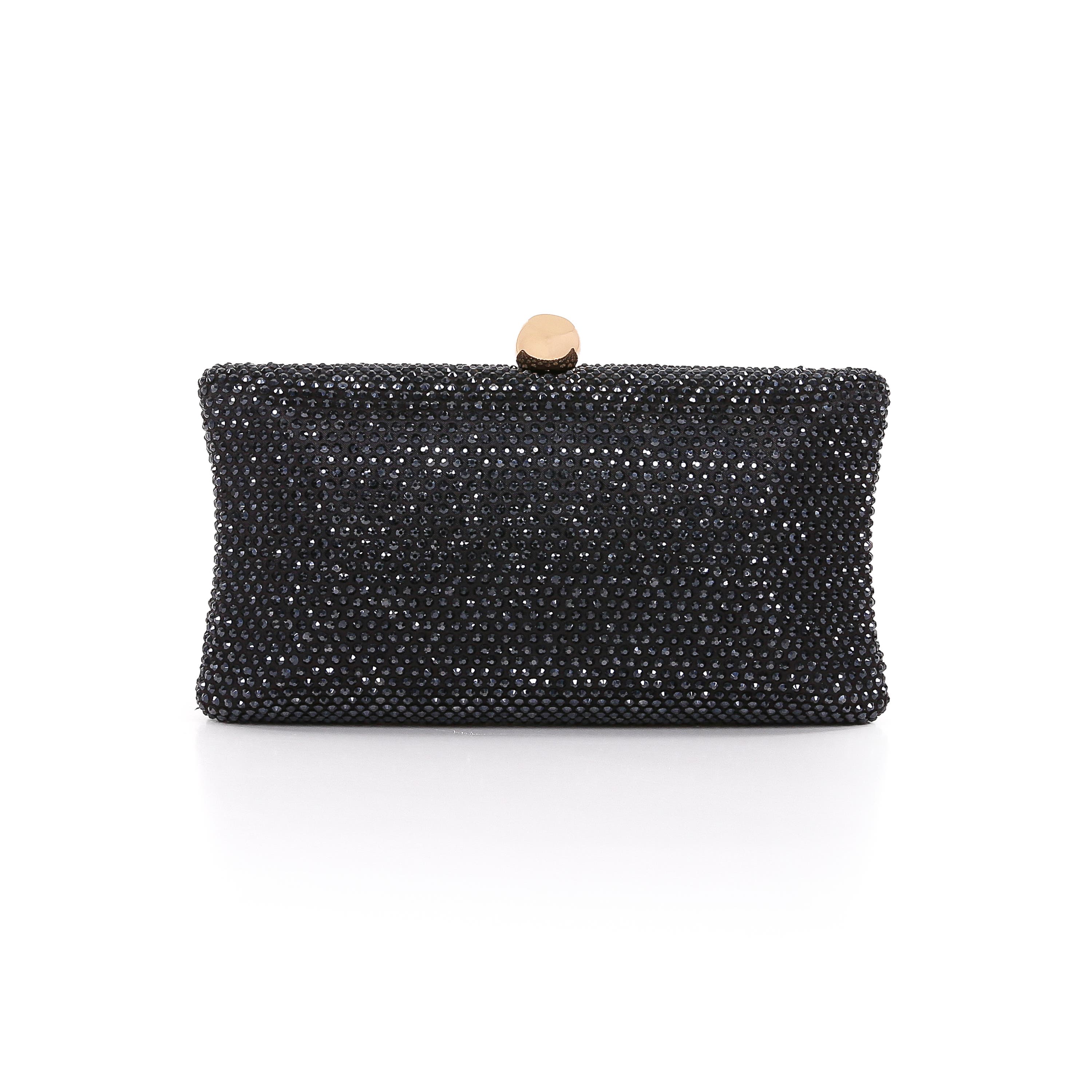 Nia Fully Crystal Beveled Minaudiere, Main, color, Black