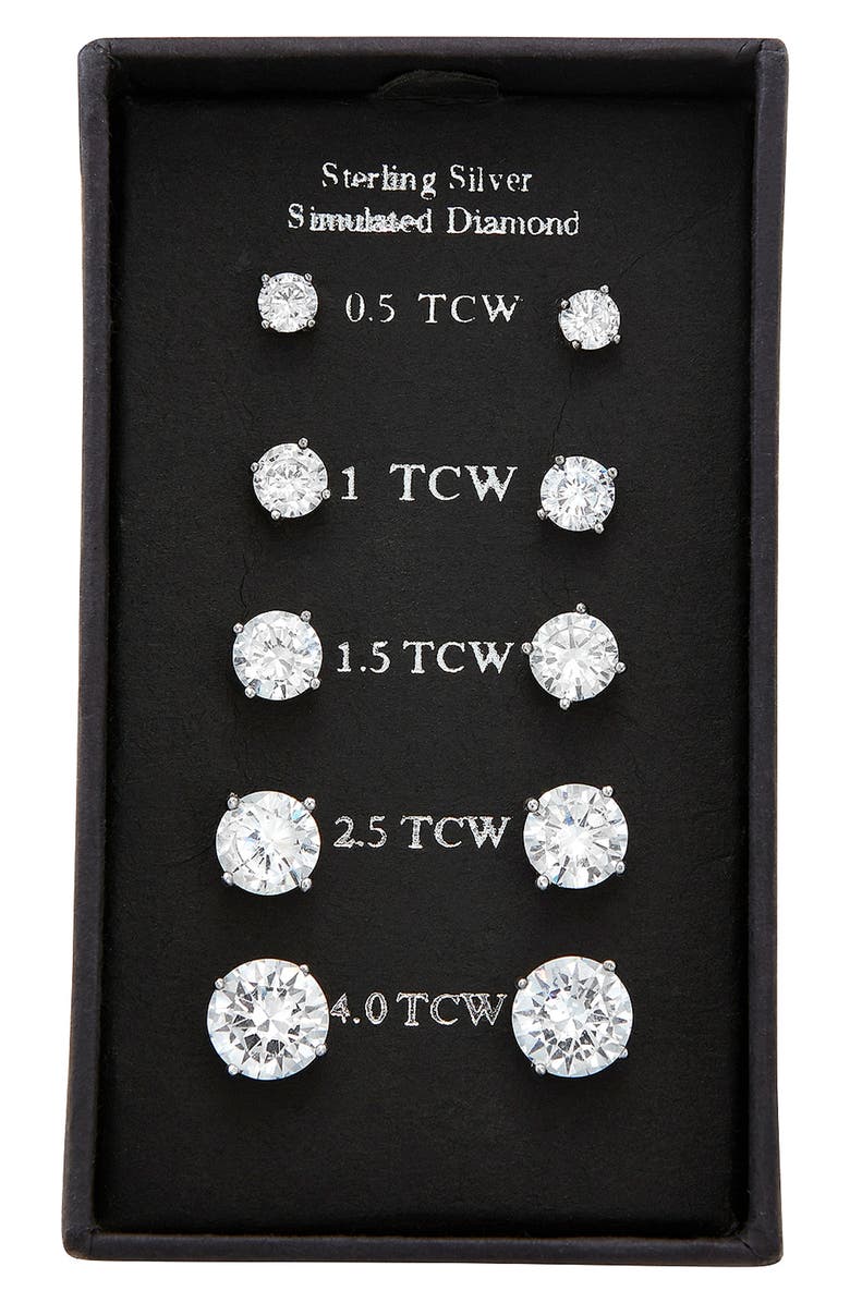 FUZION CREATIONS 5-Pack Assorted CZ Stud Earrings, Alternate, color, Silver