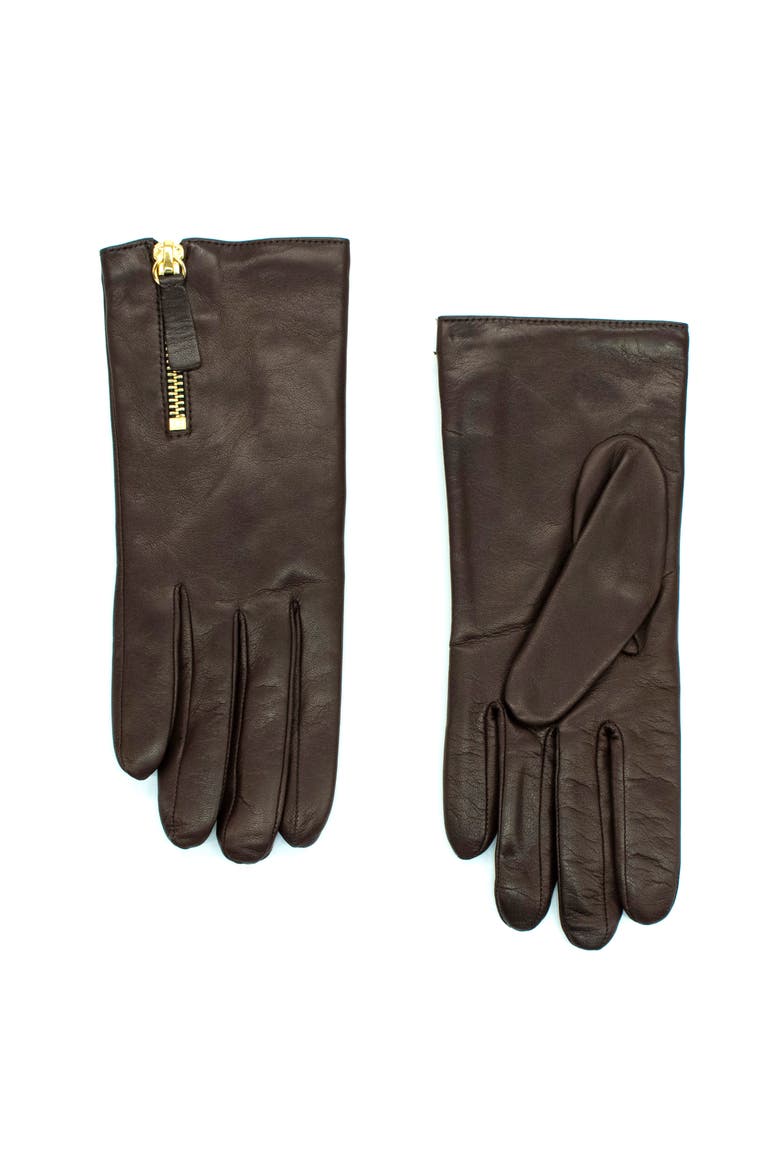 Leather gloves with zipper, Main, color, Mahogany