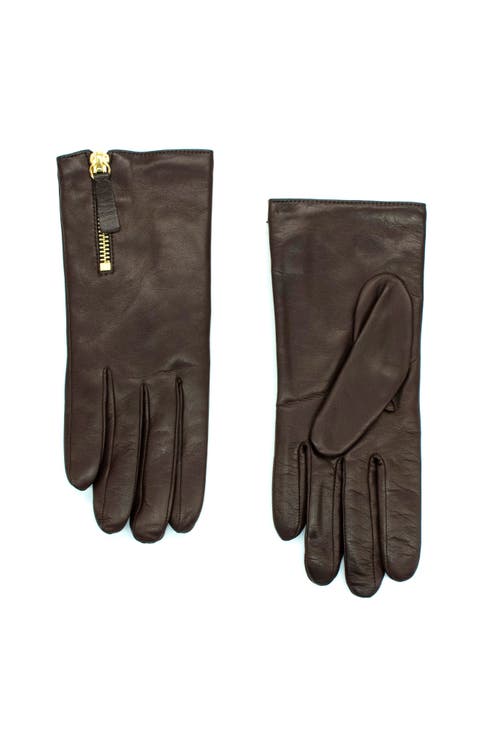 Leather gloves with zipper
