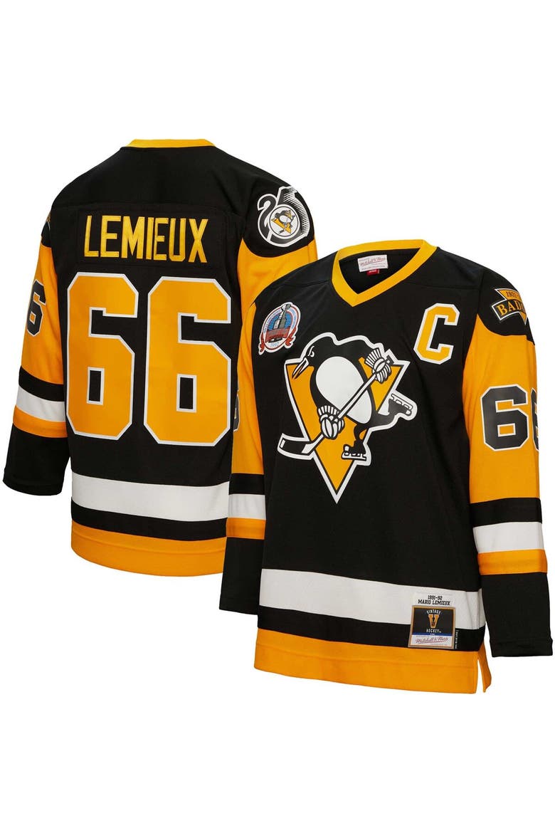 Men's Mitchell & Ness Mario Lemieux Black Pittsburgh Penguins Captain Patch 1991/92 Blue Line Player Jersey, Alternate, color, Black