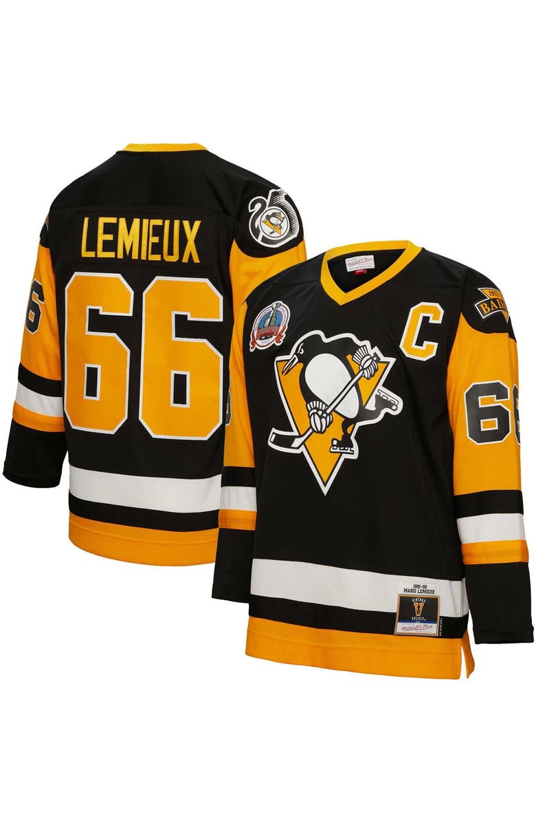 Mitchell & Ness Men's Mitchell & Ness Mario Lemieux Black Pittsburgh Penguins Captain Patch 1991/92 Blue Line Player Jersey, Alternate, color, 