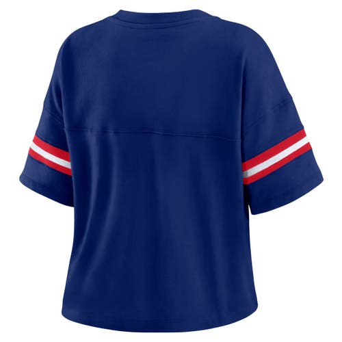 Wear By Erin Andrews Royal New York Giants Color Block Boxy Modest Crop V-neck T-shirt In Blue