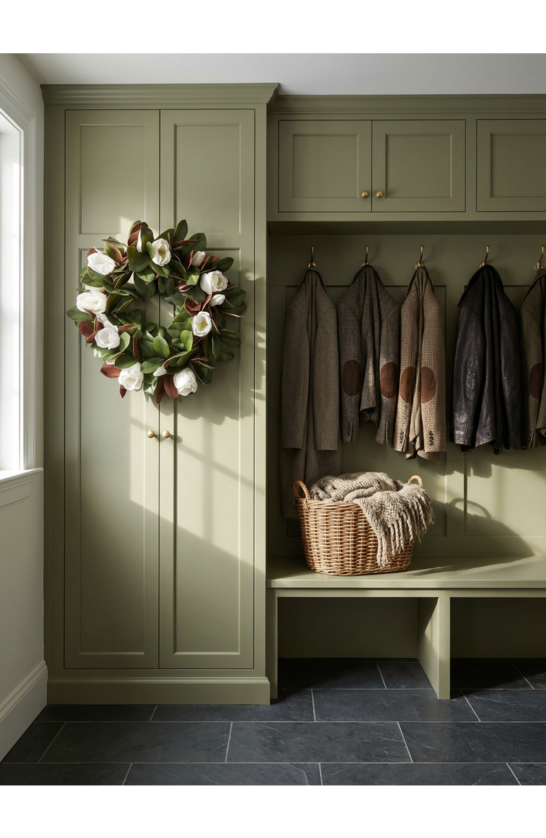 CocoBella Windsor Magnolia Wreath, Alternate, color, Green