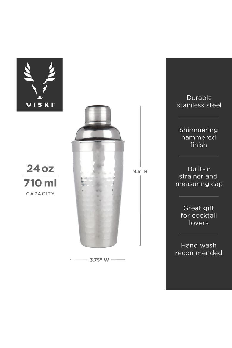 Irving Hammered Cocktail Shaker in Stainless Steel, Alternate, color, Silver