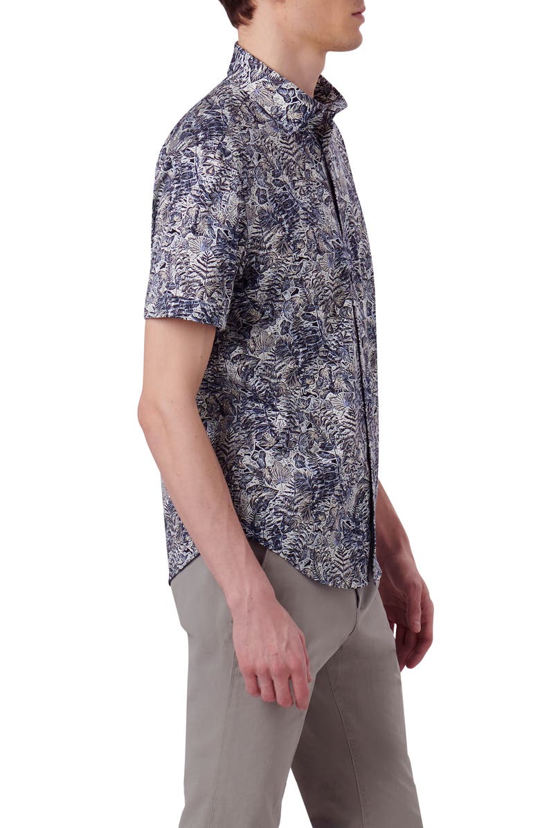 Bugatchi Miles OoohCotton<sup>®</sup> Leaf Print Short Sleeve Button-Up Shirt, Alternate, color, 