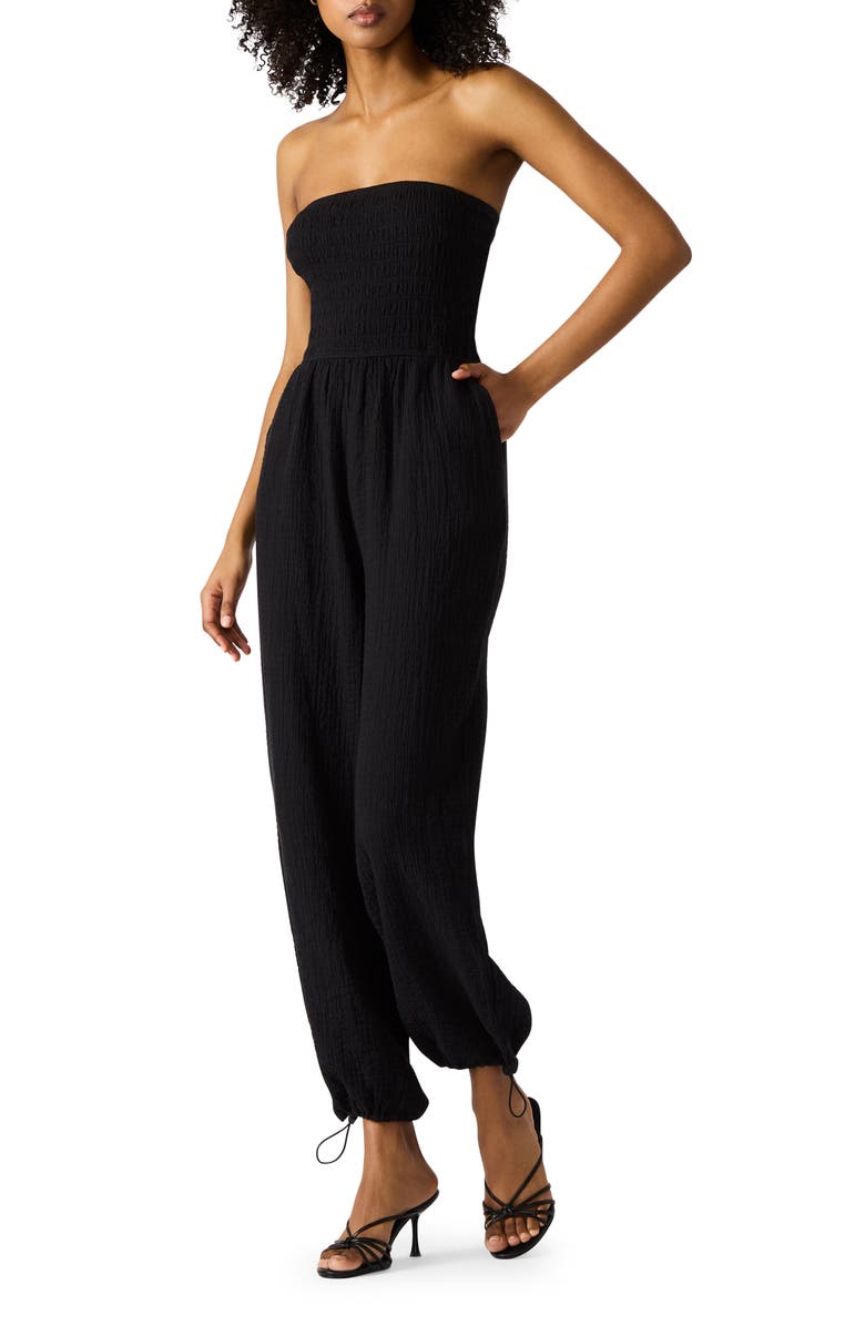 Steve Madden Echo Strapless Toggle Hem Cotton Blend Jumpsuit, Main, color,