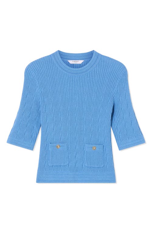 Lk Bennett Shona Rib Cotton & Merino Wool Blend Short Sleeve Sweater In Blue