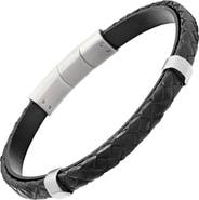 Link Up Braided Leather Bracelet with Stainless Steel Detail