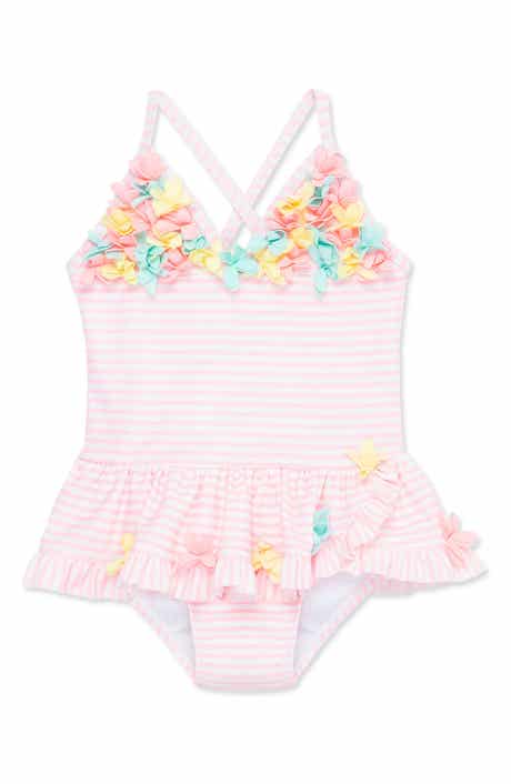 Little Me 3D Stripe Skirted One-Piece Swimsuit