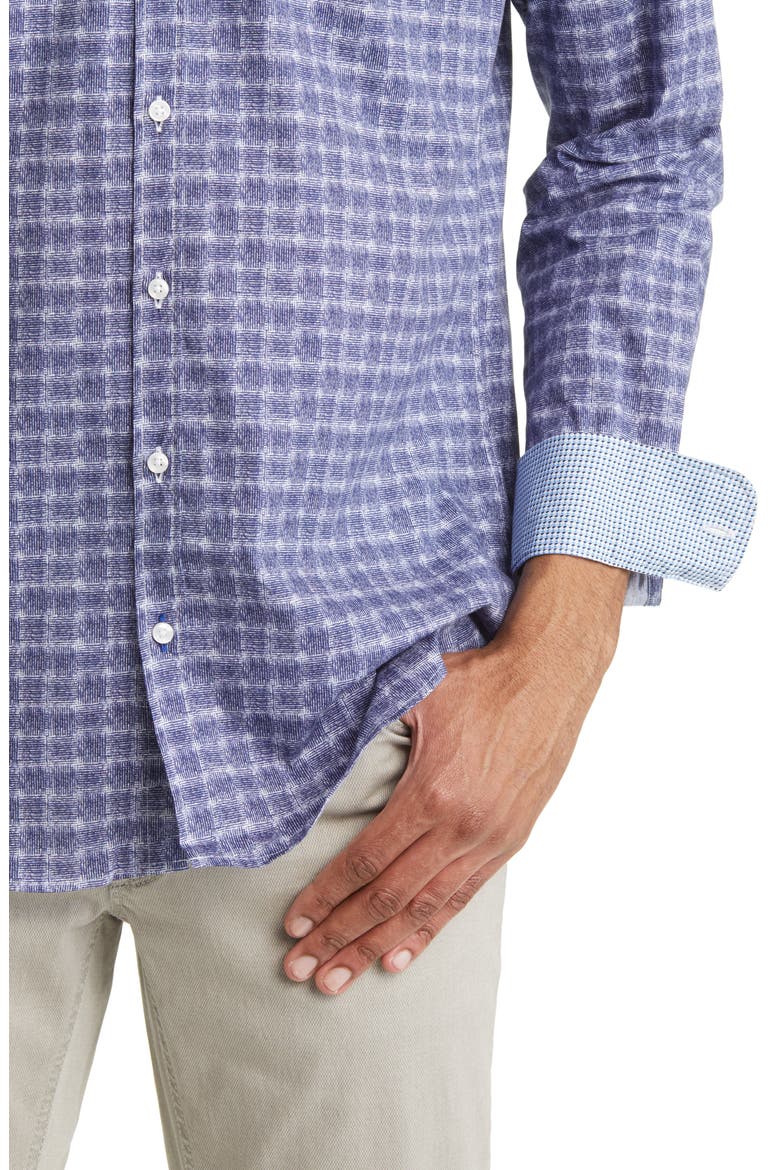 Harold Check Hi Flex Stretch Cotton Button-Up Shirt, Alternate, color, BLUE