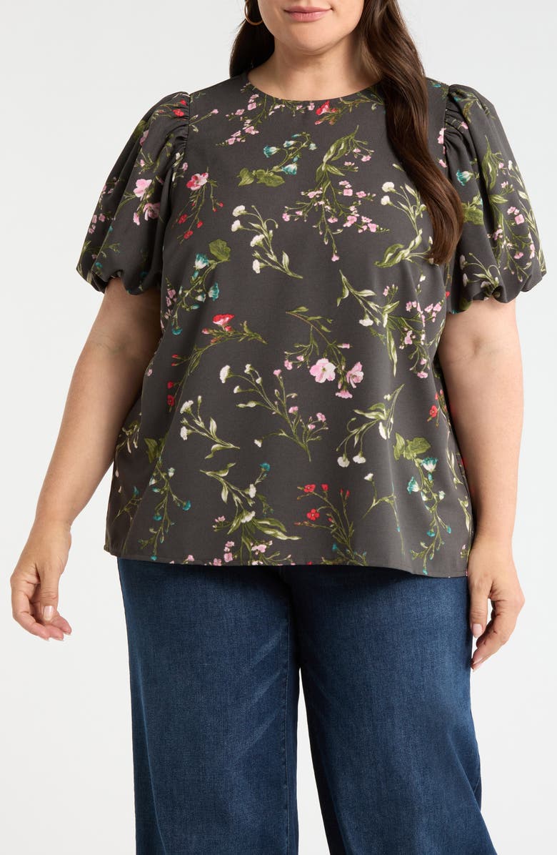 SUGARLIPS Floral Print Puff Sleeve Top, Main, color, Green-Multi