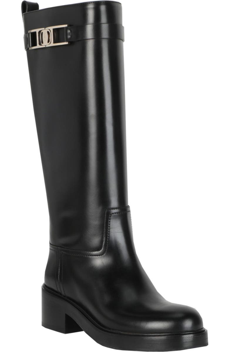 FERRAGAMO Rosalie Tall Leather Boot, Main, color, Black