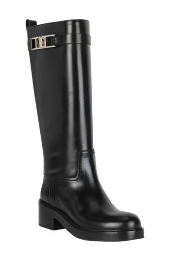 Ferragamo Rosalie Tall Leather Boot In Black