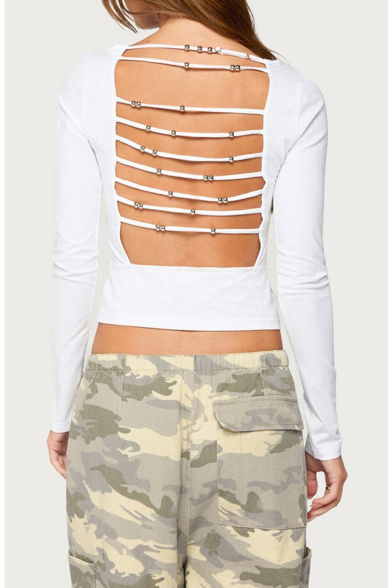 Coeli Beaded Strappy Open Back T-shirt, Alternate, color, WHITE
