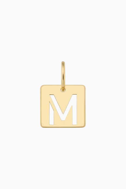 14K Yellow Gold Initial Tile Pendant Charm