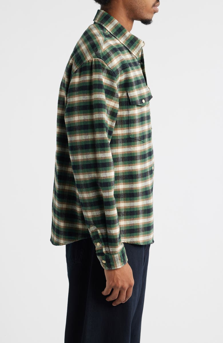 Dickies Johnsonville Plaid Cotton Western Snap-Up Shirt, Alternate, color, Pine Needle Green