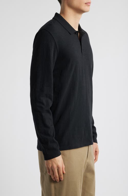 Vince Slub Cotton Long Sleeve Polo In Black