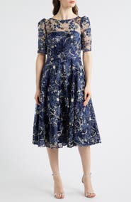 eliza j textured fit and flare dress Eliza J Women's 6 Black White Textured Floral Fit Flare Dress 3/4 Sleeves